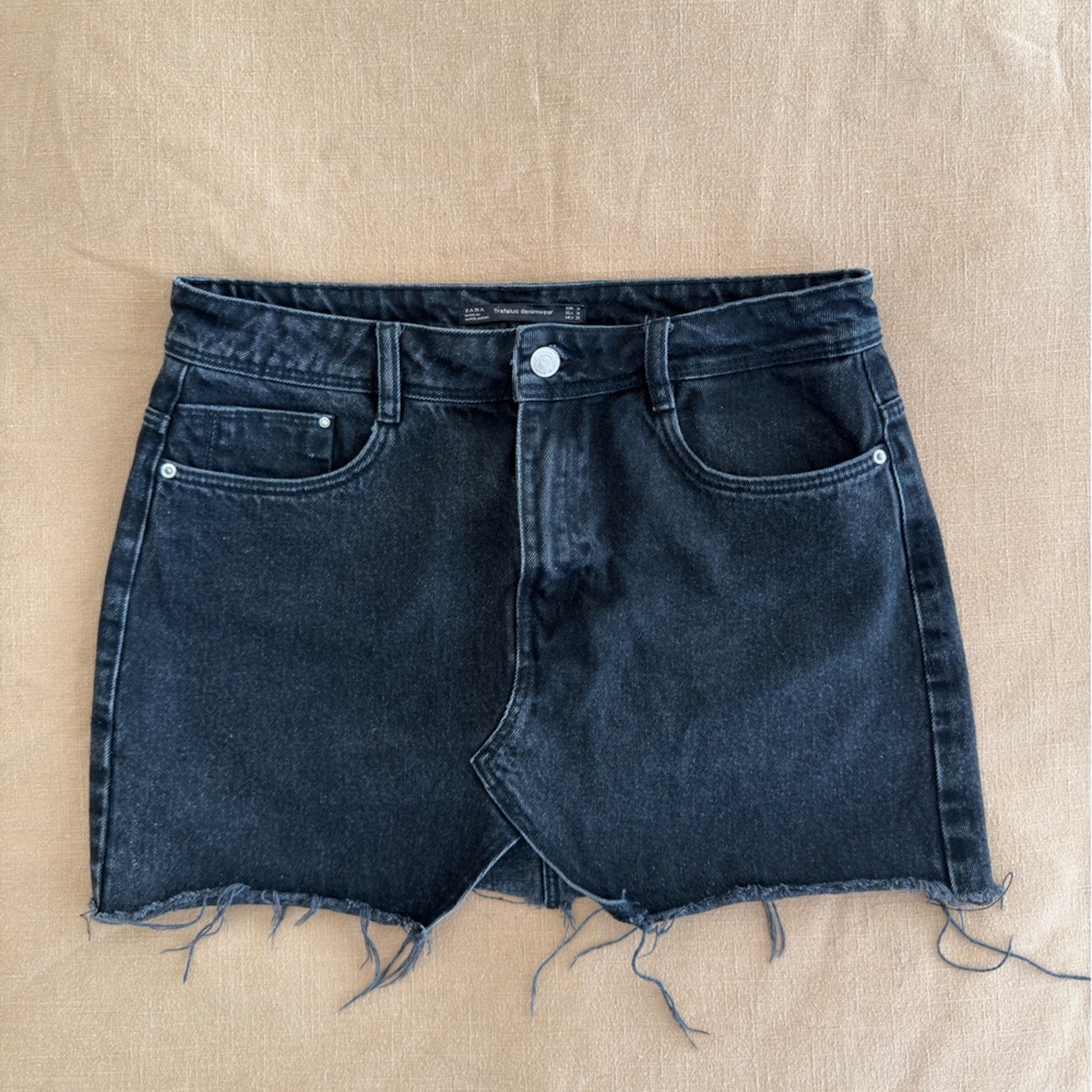 Zara black mini denim skirt